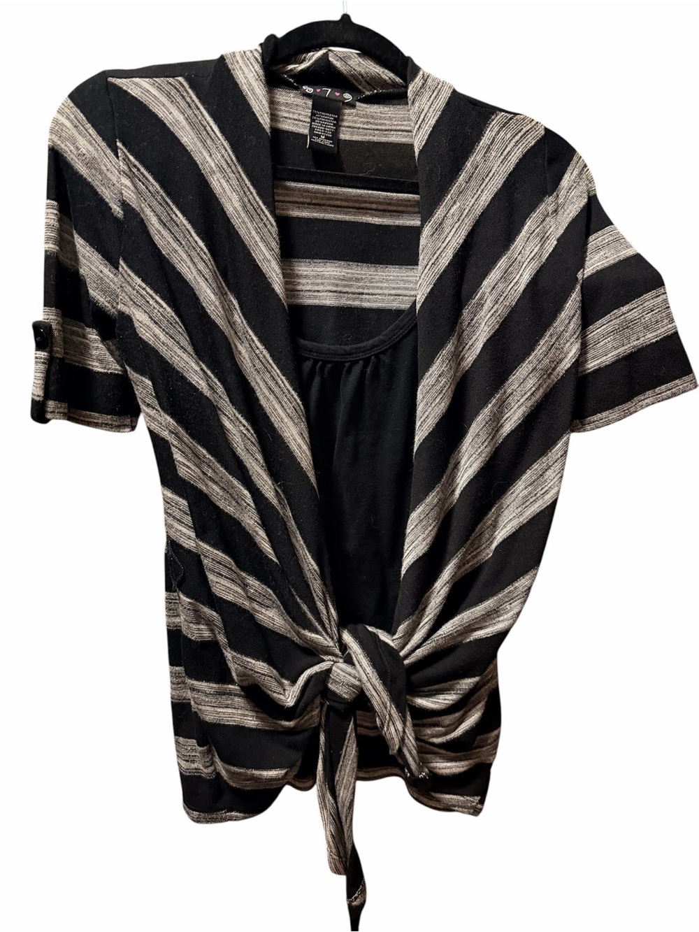579 Black and Gray Striped Tie-Front Blouse, women’s medium